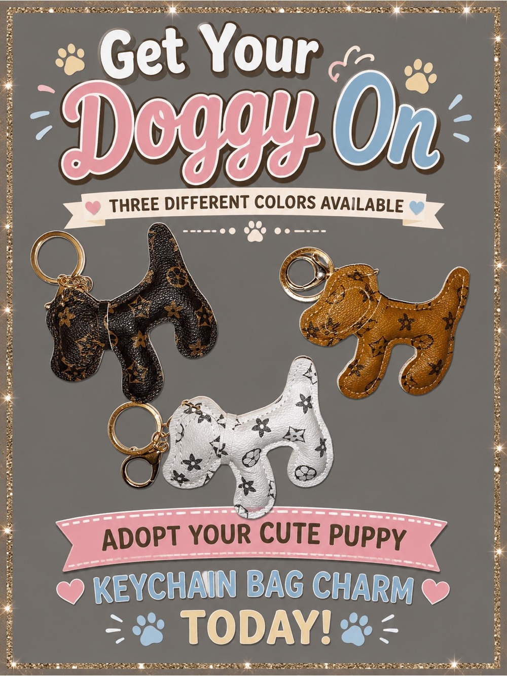 Get Your Doggy On Puppy Keychain Bag Charm – Brown, Black, White